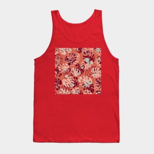 Coral Monstera Leaves Tank Top